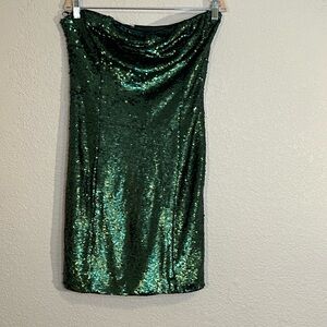 NWT ASOS Green sequin strapless fitted mini dress Party Eras Event Holidays